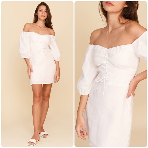 New! Kathryn Linen Mini Dress with Puff Sleeve 🤍 size 4 - Picture 2 of 7